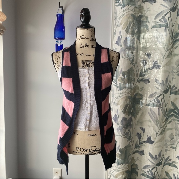 Abercrombie & Fitch Jackets & Blazers - y2k Abercrombie & Fitch knit striped long cardigan- Pink and Navy - Size Small